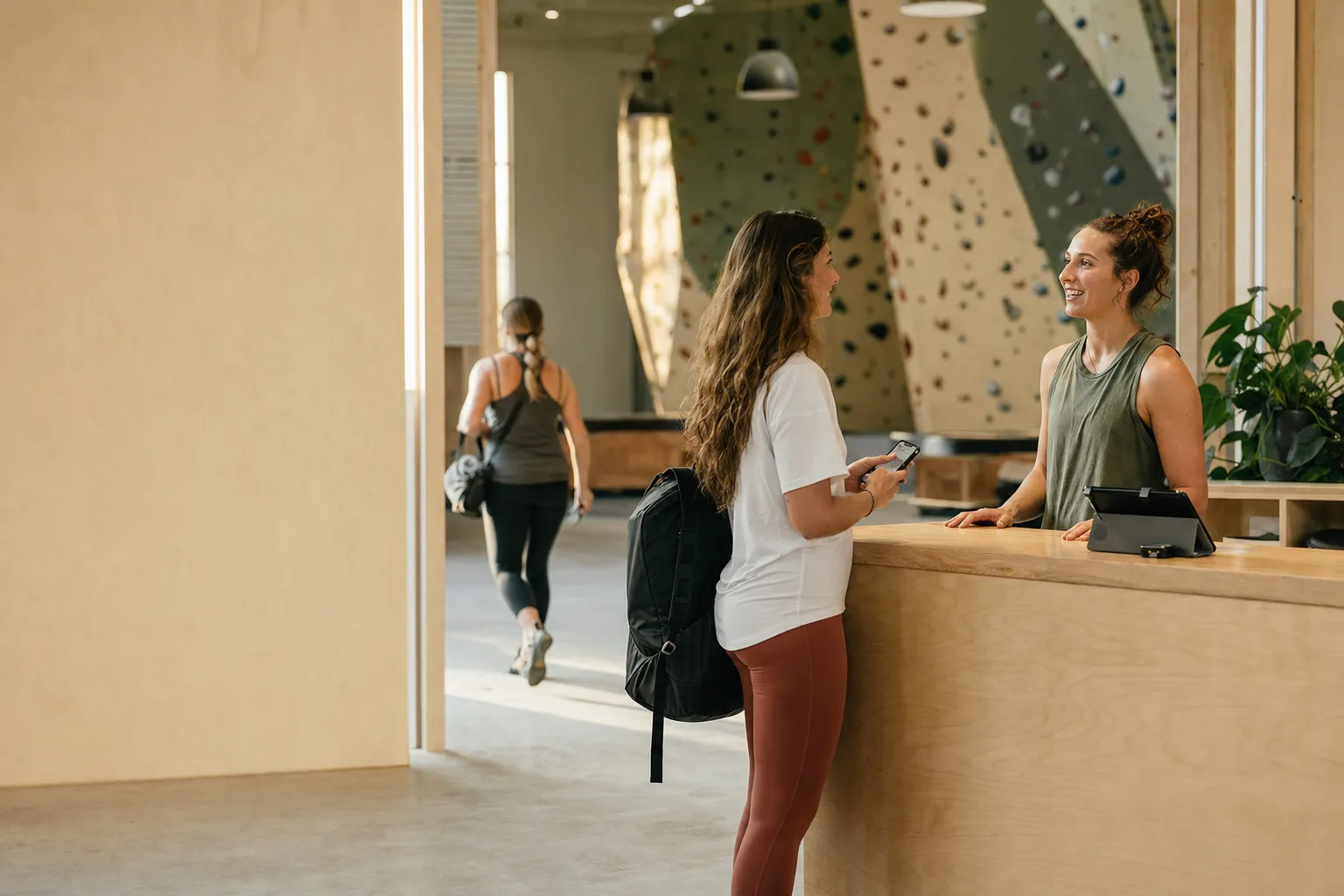 A guest checking in at a climbing venue